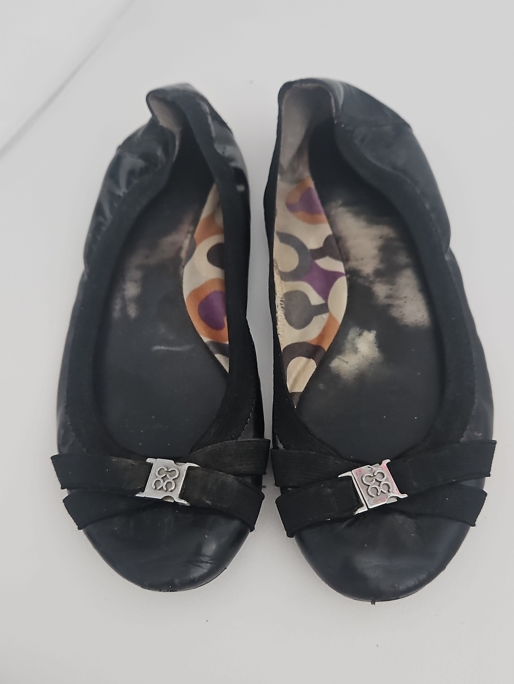 Coach Black Ballet Flats with Silver Logo Accent